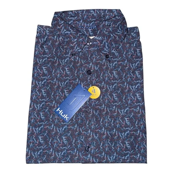 Huk Kona Performance Fishing Shirt Blue Abstract Print Size Medium SPF - Picture 2 of 5